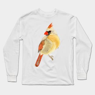 FEMALE CARDINAL - Yellow, Red, & Orange Watercolor Design Long Sleeve T-Shirt